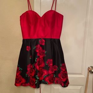 Red and black roses cocktail dress (size 11)